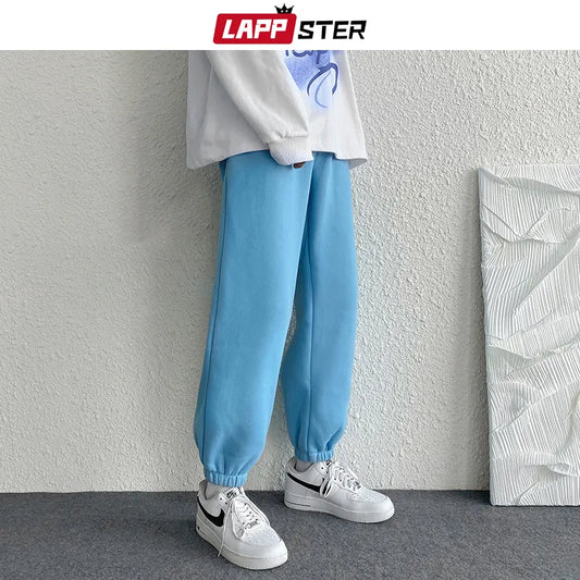 LAPPSTER Men Solid Streetwear Sweat Pants 2023 Autumn Mens Hip Hop Joggers Pants Overalls Male Black Fashions Pockets Trousers