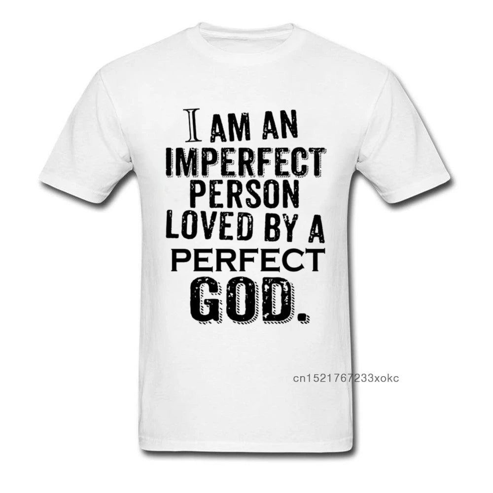 Imperfect Person Perfect Love T-shirt Men God T Shirt Christian Tshirt Jesus Tops Letter Tees Vintage Saying Clothing White