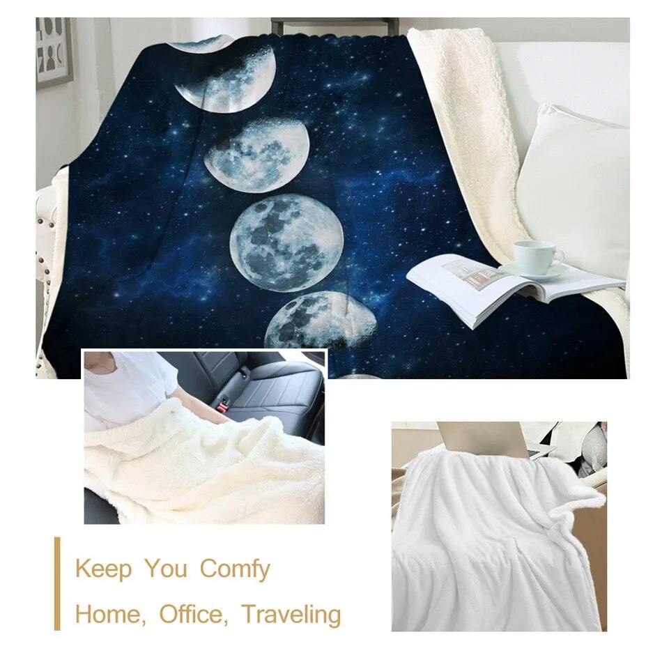 BeddingOutlet Moon Eclipse Changing Velvet Plush Throw Blanket Galaxy Printed Sherpa Blanket for Couch Landscape Bedding Throw