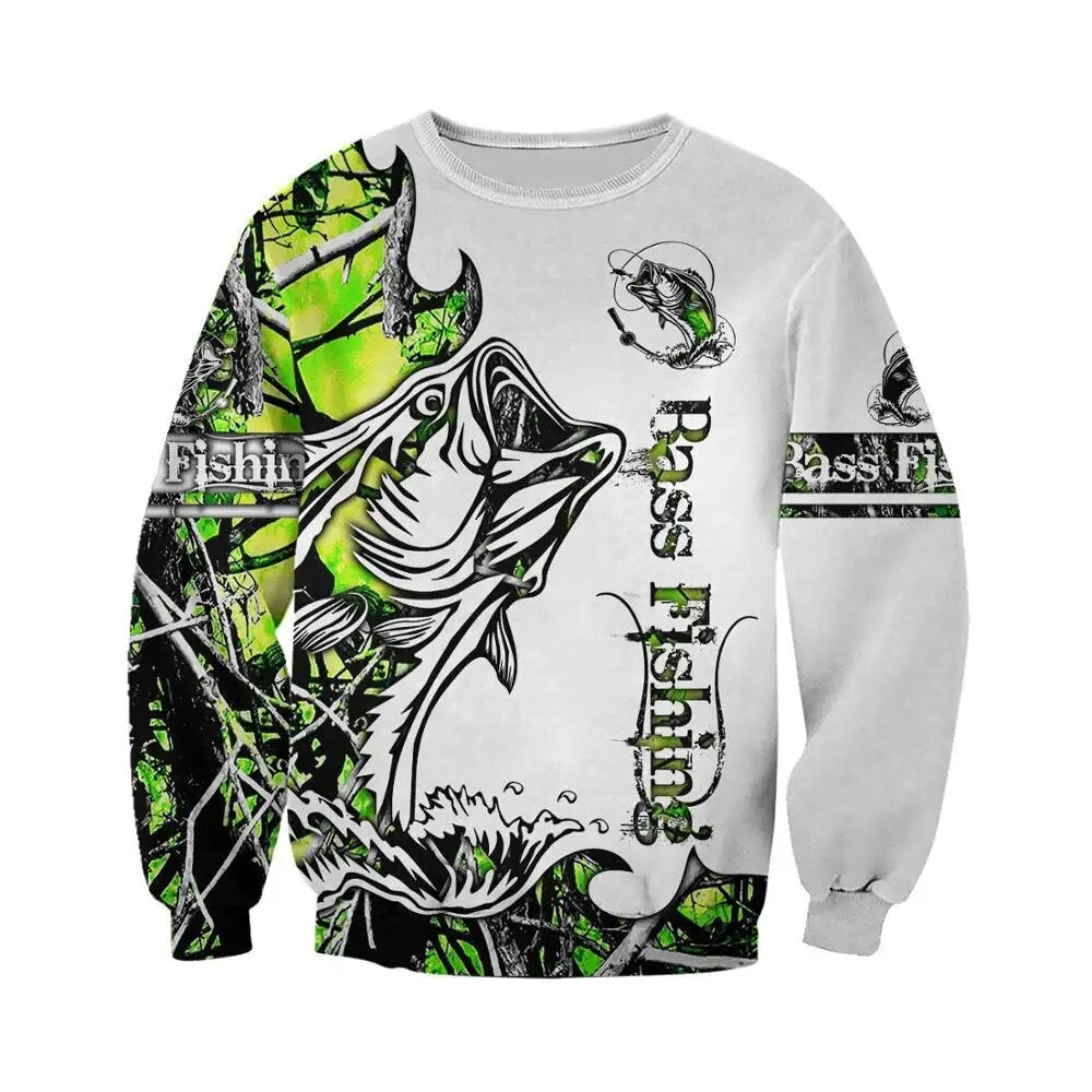 Drop shipping Green Bass Fishing 3D Printed Mens Hoodie Harajuku Streetwear Pullover Autumn Unisex Jacket Tracksuits DW0167