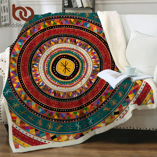 BeddingOutlet Aztec Plush Bedspread African Blankets For Beds Folkloric Tribe Circles Sherpa Blanket Geometric Colorful Bedding