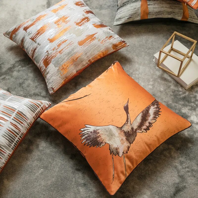 DUNXDECO Cushion Cover Decorative Pillow Case Modern Simple Orange Crane Geometric Coussin Sofa Chair Bedding Room Decoration