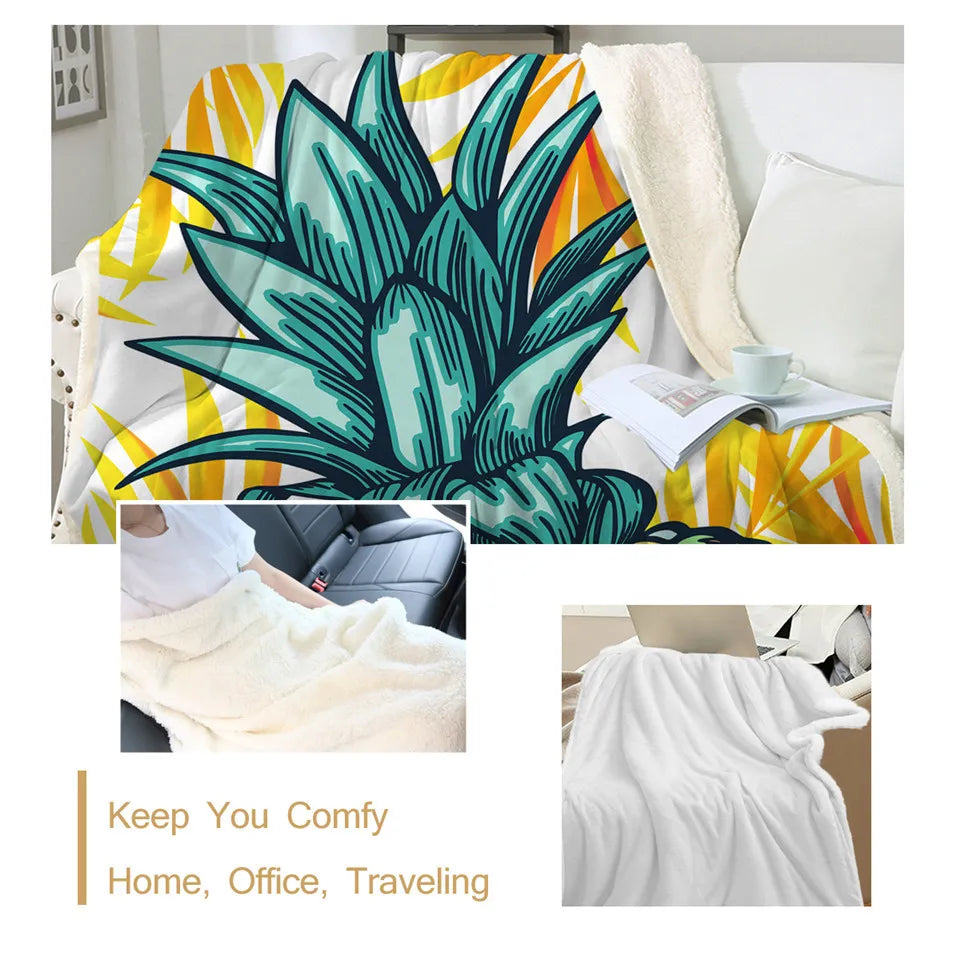 BeddingOutlet Pineapple Throw Blanket Fruit Custom Blanket Golden Leaf Sherpa Fleece Blanket Tropical Plush Linen Bedding Mantas