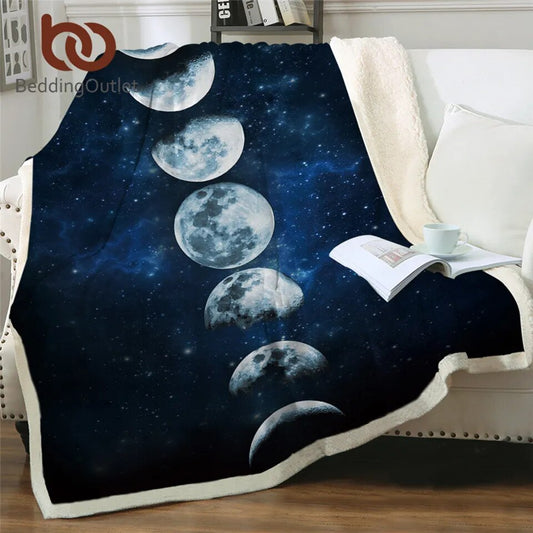 BeddingOutlet Moon Eclipse Changing Velvet Plush Throw Blanket Galaxy Printed Sherpa Blanket for Couch Landscape Bedding Throw