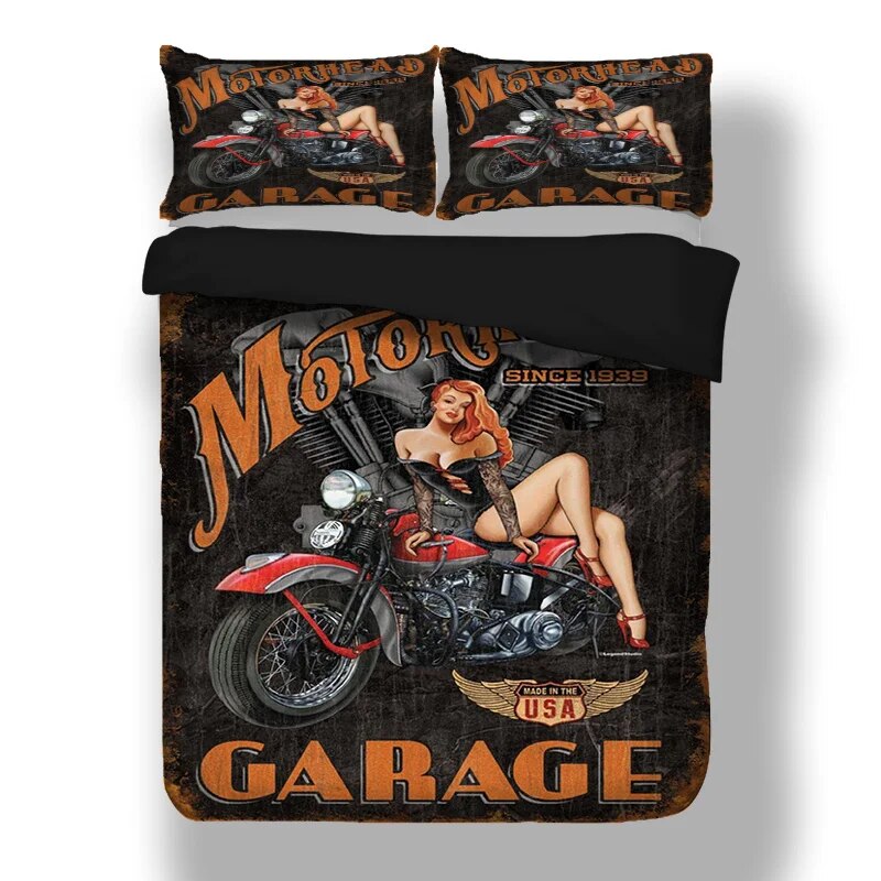 3D Motorcycle Bedding Set Twin Full Queen King Size Black Duvet Cover Set Sexy Girl Double Single Bedclothes For Adult Teen Home