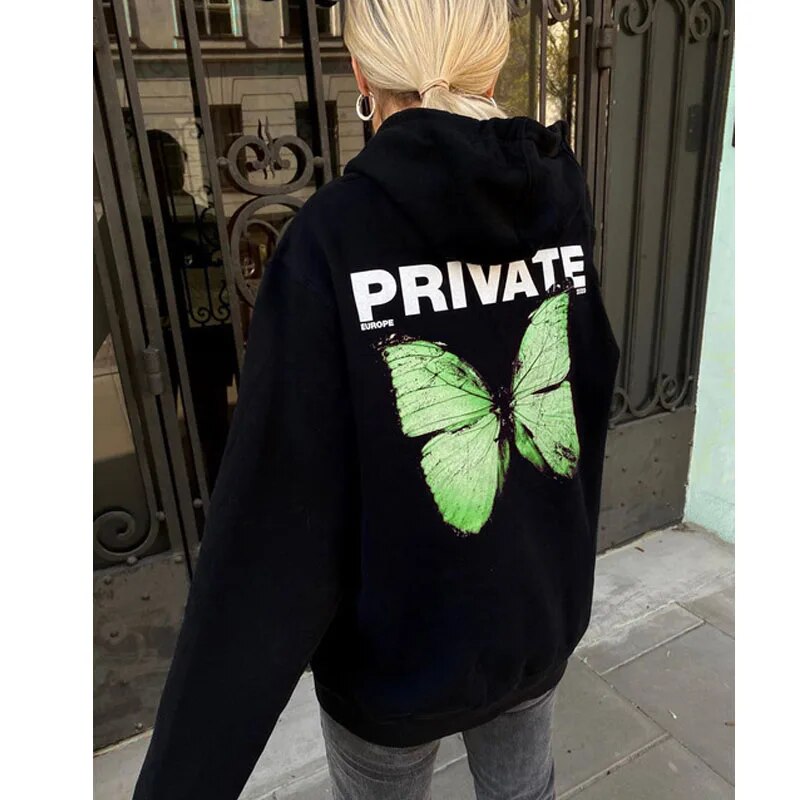 Kpop  Autumn Women Hoodie Explosion Private Butterfly Sweatshirt Hoodies Printed Long Sleeve Black Women Sweatshirt kKds Top