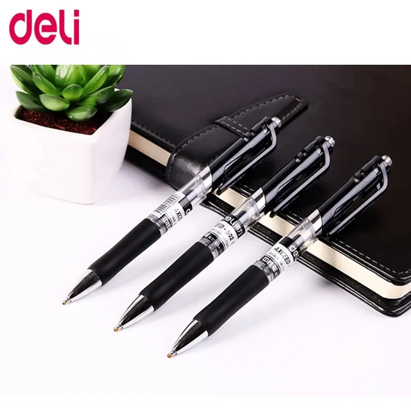 Deli 0.7MM Gel Pen Set Retractable Press Bullet Signature Ballpoint Pens Black For School Office Writing Promotion Pen Stationer