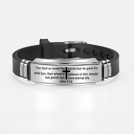 Engraved Cross Bible Verse Stainless Steel Bracelet Bangle Fashion Adjustable Silicone Bracelets For Men Women Christian Jewelry