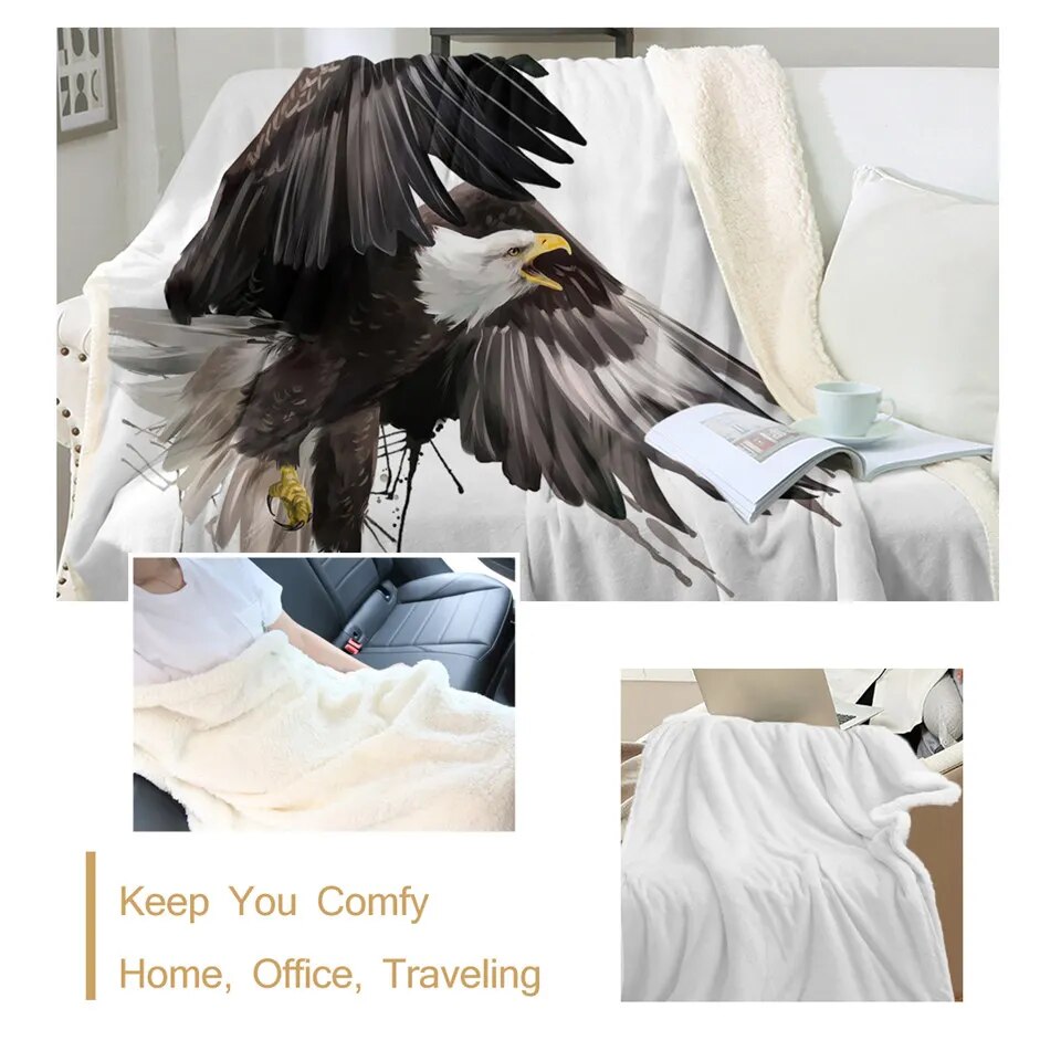 BeddingOutlet Flying Eagle Sherpa Blanket Watercolor Soft Plush Throw Blanket for Bed Black White Bird Bedding Bird Thin Quilt