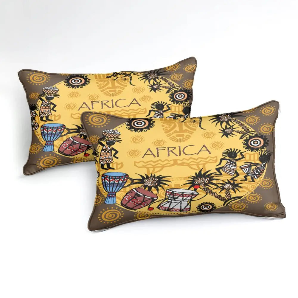 African Bedding Set Retro Style Kids Teen Cartoon Duvet Cover Set Exotic Civilization Bedclothes Afro Bed Set Yellow Tribal Quit