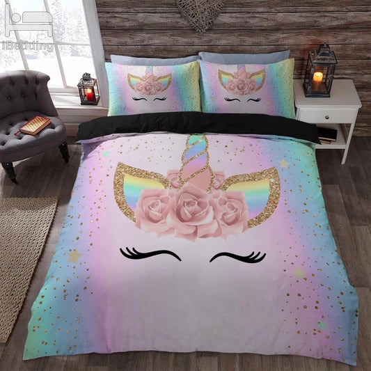 3D Unicorn Rainbow colors  Bedding Set Duvet Covers Pillowcases Cartoon Comforter Luxury Bedding Sets Bedclothes Girl Children H