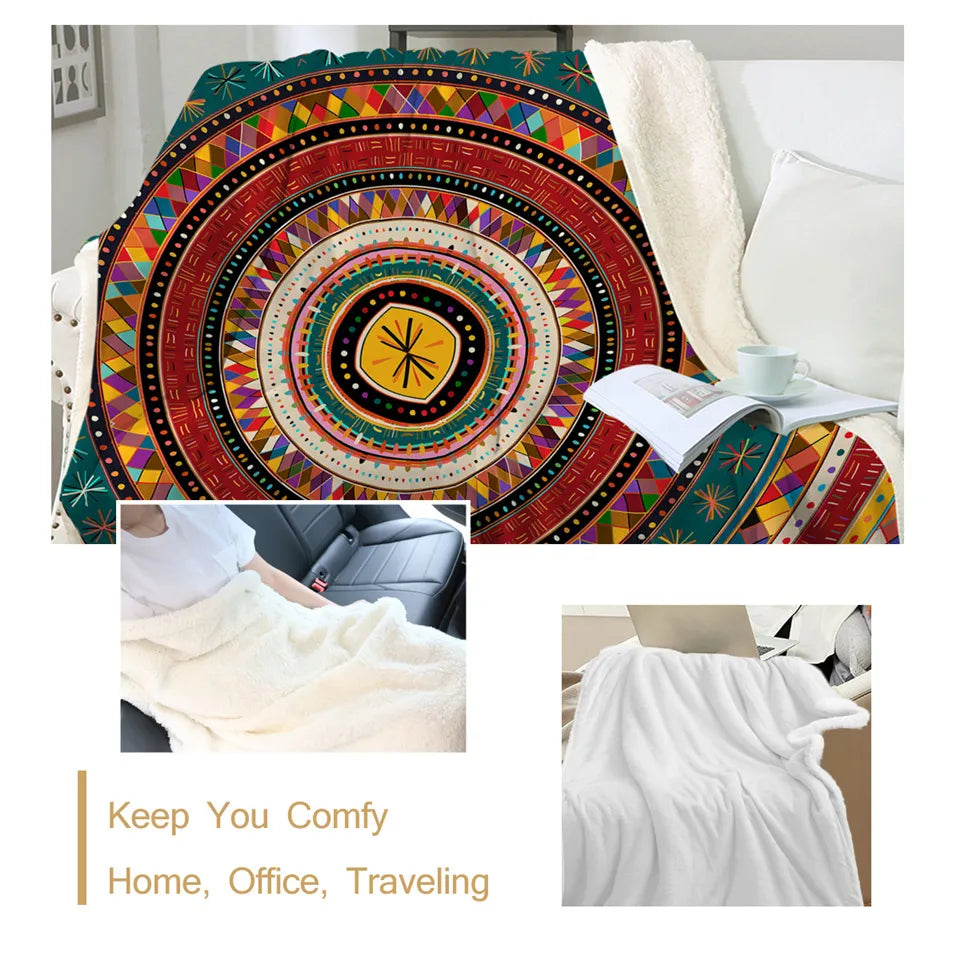 BeddingOutlet Aztec Plush Bedspread African Blankets For Beds Folkloric Tribe Circles Sherpa Blanket Geometric Colorful Bedding