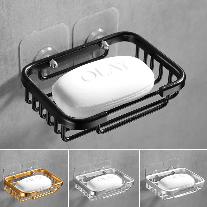 Bathroom Soap Dish Storage Holder Aluminum Nail Free Wall Mounted Soap Box Basket Square Rack Soap Case