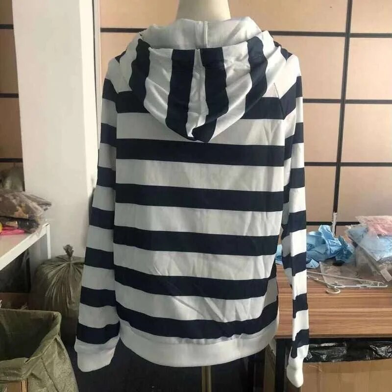 2022 new women hoodie Stripe hoodies women Sweatshirt Long Sleeve clothes Pocket Zipper Hoodies Tops Female spring thick outwear