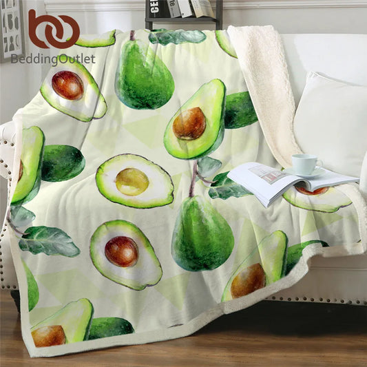 BeddingOutlet Green Avocado Soft Blanket Fluffy Sherpa Blanket Yoga Fruit Throw Blanket Mandala Cartoon Bedding Linen Blanket