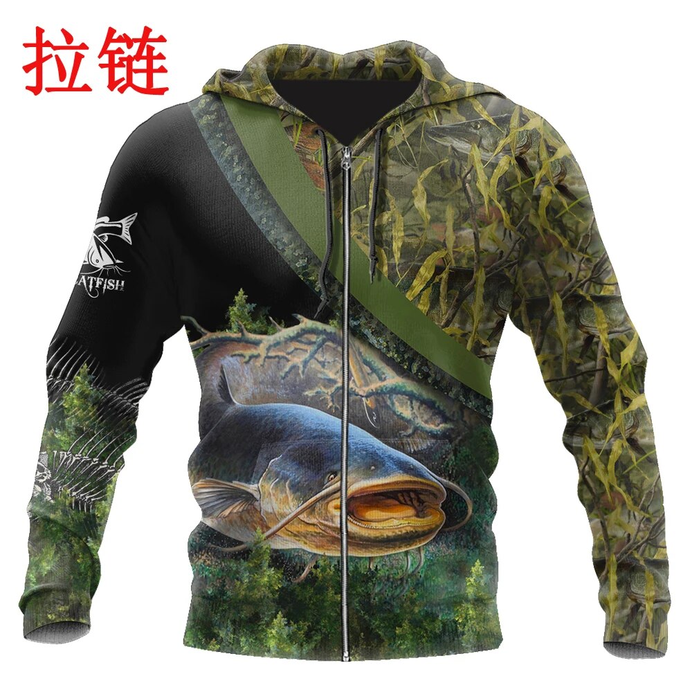 Catfish Fishing reaper camo 3D Printed Mens Hoodie Harajuku Streetwear Pullover Autumn Unisex Casual Jacket Tracksuits DW0172