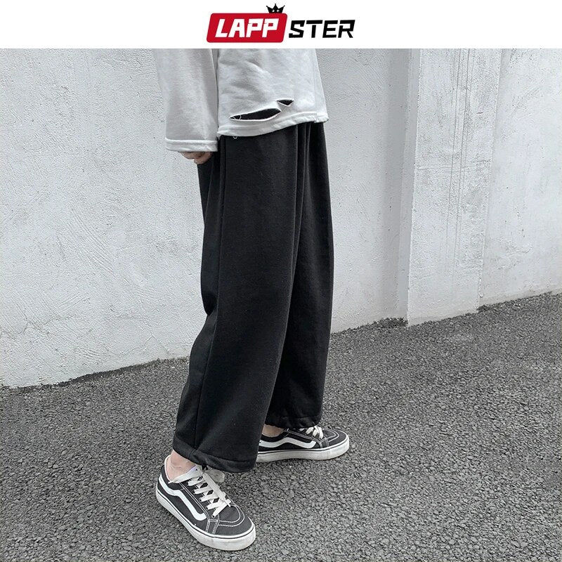 LAPPSTER Men Solid Cotton Harem Pants 2023 Mens Korean Fashions Harajuku Joggers Pants Couple Loose Black Casual Sweat Pants