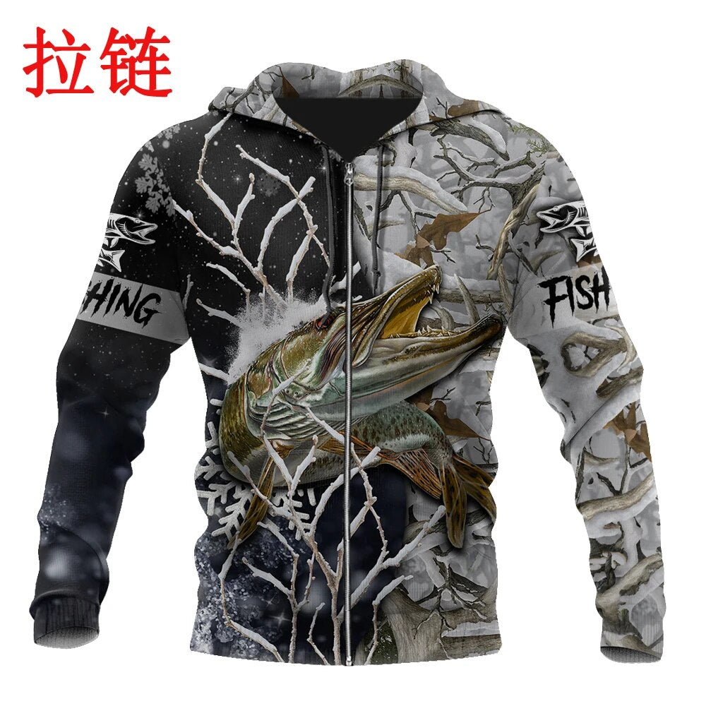 Drop shipping Musky ice fishing 3D Printed Mens Hoodie Harajuku Streetwear Pullover Autumn Unisex Jacket Tracksuits DW0166