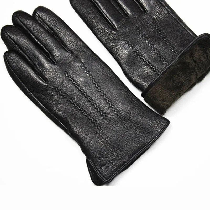 Goatskin Deerskin Gloves Men's Leather New Thin Fleece Lining Winter Warmth and Thickening Outdoor Motorcycle Riding and Driving