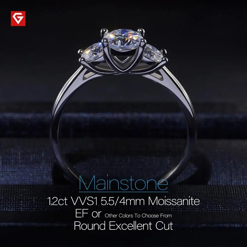 GIGAJEWE Moissanite D Colour 1.2ct Round Cut 925 Silver 18K White Gold Plated Ring Diamond test passed Woman Girlfriend Gift