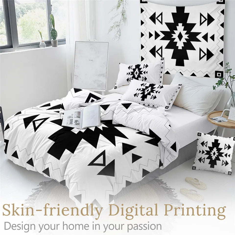 BeddingOutlet Aztec Bedding Set Queen Geometric Duvet Cover Southwest Black White Bedspread 3-Piece King Exotic Home Textiles