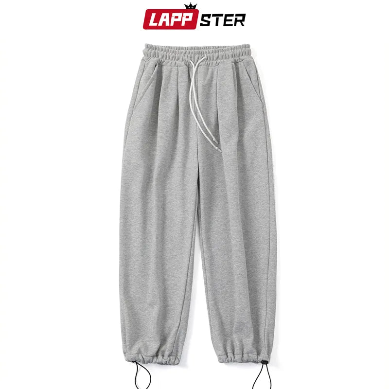 LAPPSTER Men Solid Cotton Harem Pants 2023 Mens Korean Fashions Harajuku Joggers Pants Couple Loose Black Casual Sweat Pants