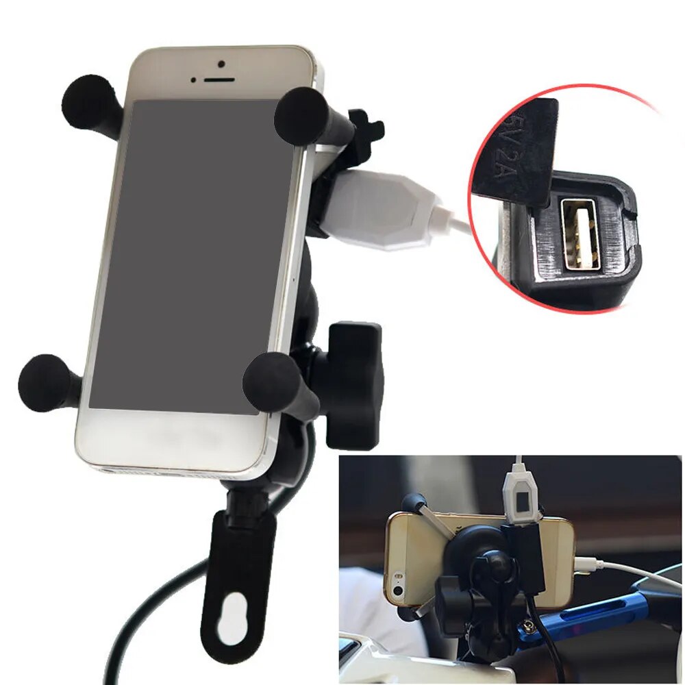 Besegad Motorcycle Mobile Phone Holder Mount Support With USB Charger 360Degree Rotation For Moto Pouch 3.5-6 inch GPS Bracker