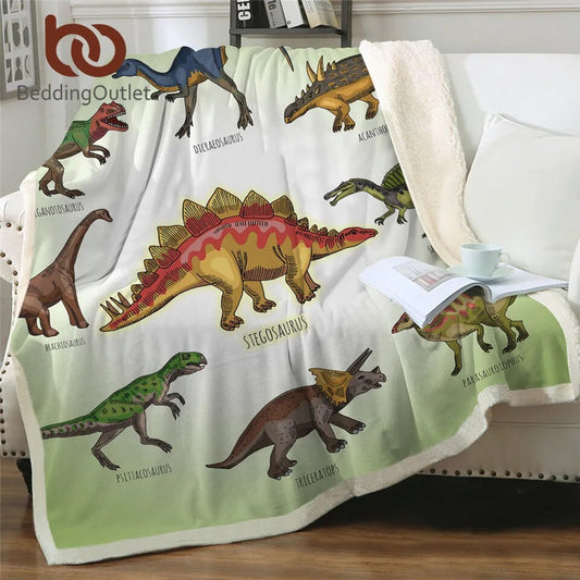 BeddingOutlet Dinosaur Sherpa Throw Blanket Jurassic Printed Bedspread for Kids Stegosaurus Plush Blanket Boys Cartoon Bedding