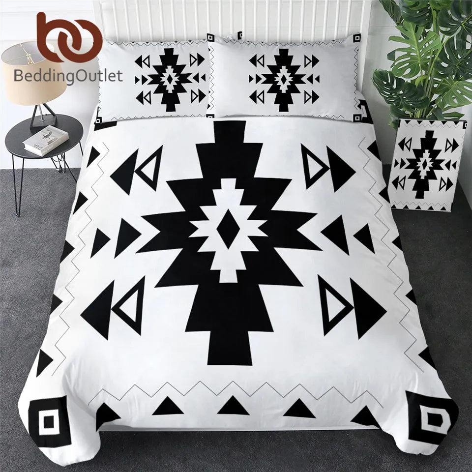 BeddingOutlet Aztec Bedding Set Queen Geometric Duvet Cover Southwest Black White Bedspread 3-Piece King Exotic Home Textiles