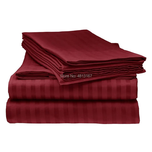 3/4pcs Bedding Sheets Set Brushed Microfiber Striped Flat sheet &Fitted Sheet &Pillow Cover Hotel Textiles Pure Color