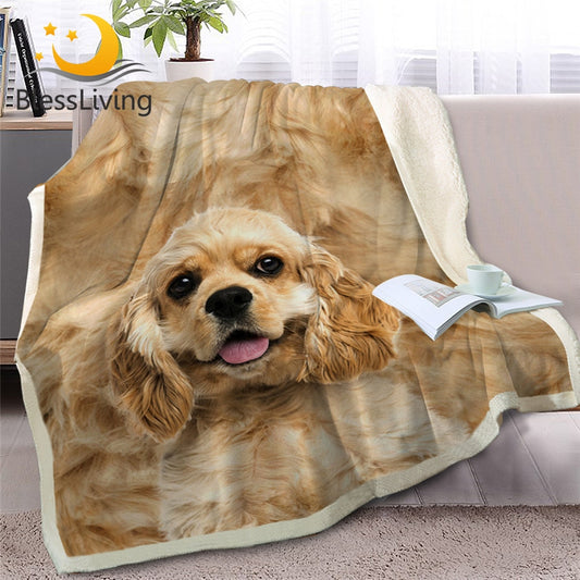 BlessLiving English Cocker Spaniel Sherpa Bed Blanket 3D Animal Dog Throw Blanket Soft Plush Bedspreads Bedding 150x200 Dropship