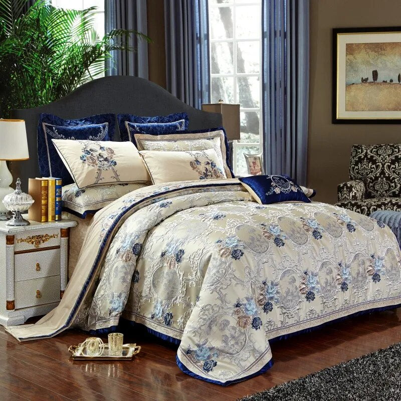 4/6/10Pcs Luxury Royal US Queen King size  Bedding Set Stain Jacquard King/Queen Size Bed set Cotton Bed Spread Duvet Cover set