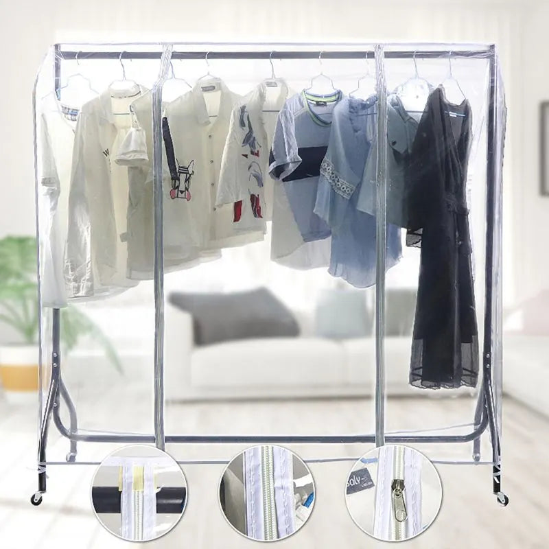 Clear Waterproof Dustproof Zip Clothes Rail Cover Clothing Rack CoverHanging Garment Suit Coat Storage Display  Protector Bag