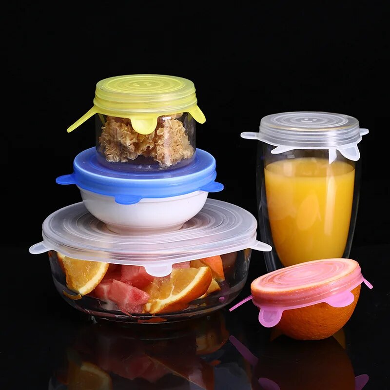 4/6Pcs/lot Silicone Stretch Lids Universal Food Taper Bowl Pot Lid Food Wrap Cover Sealed Silicone Cover for Kitchen Cookware