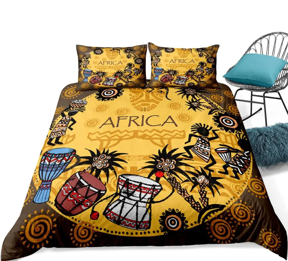 African Bedding Set Retro Style Kids Teen Cartoon Duvet Cover Set Exotic Civilization Bedclothes Afro Bed Set Yellow Tribal Quit