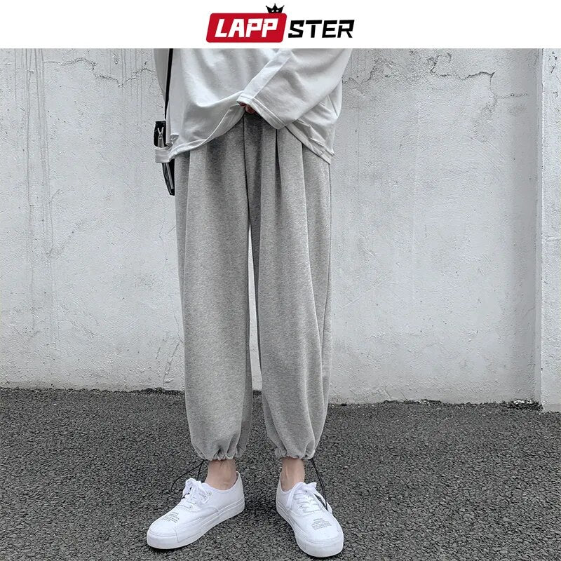 LAPPSTER Men Solid Cotton Harem Pants 2023 Mens Korean Fashions Harajuku Joggers Pants Couple Loose Black Casual Sweat Pants