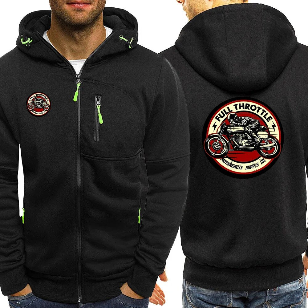 Full Throttle Cafe Racer Rockabilly Biker Tracksuit 2020 Spring Autumn New Men Sweatshirts Mens Hoodie Zipper Hip Hop Streetwear