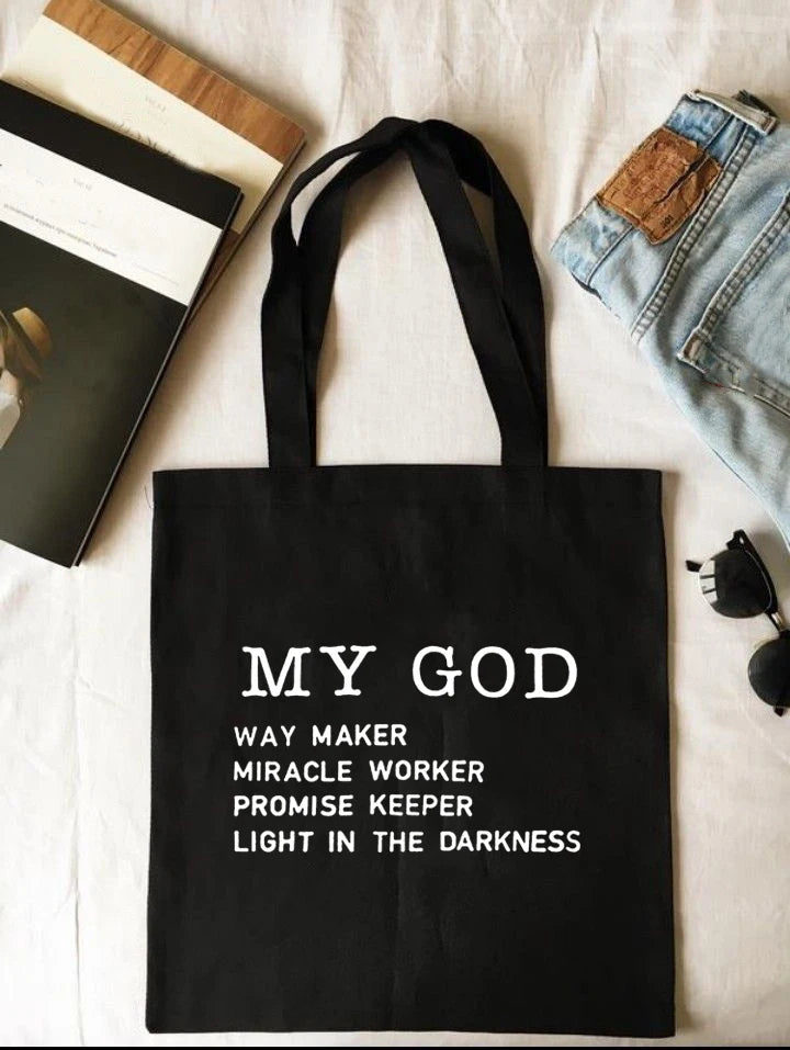 Faith Can Move Mountain Canvas Tote Shopping Bag Foldable Reusable My God Jesus Faith Over Fear Women Shopper Student Book Bags