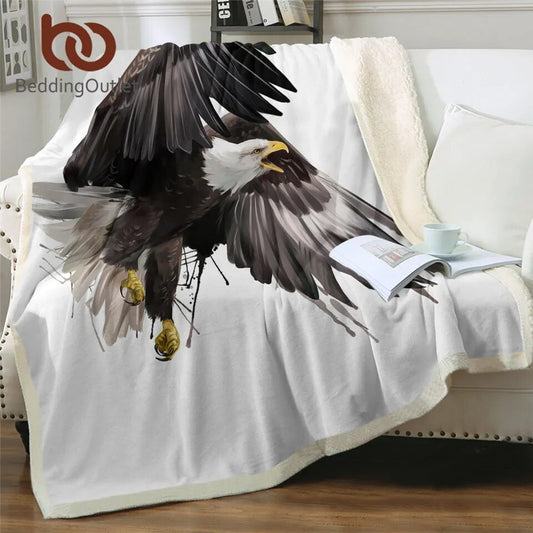 BeddingOutlet Flying Eagle Sherpa Blanket Watercolor Soft Plush Throw Blanket for Bed Black White Bird Bedding Bird Thin Quilt