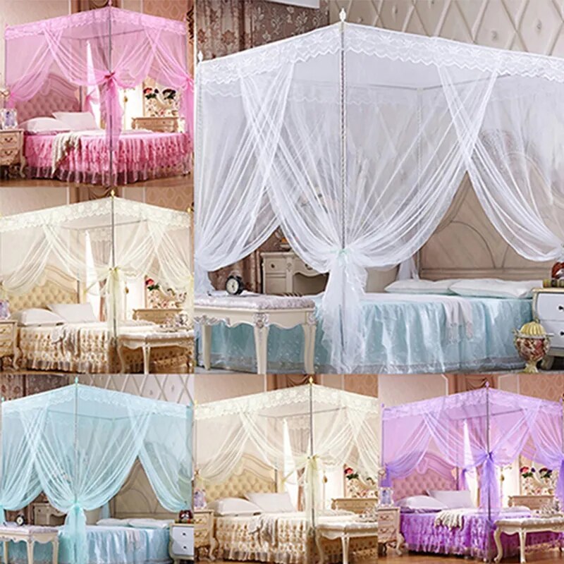 European Style 4 Corner Post Romantic Princess Lace Canopy Mosquito Net No Frame for Twin Full Queen King Bed Netting Bedding