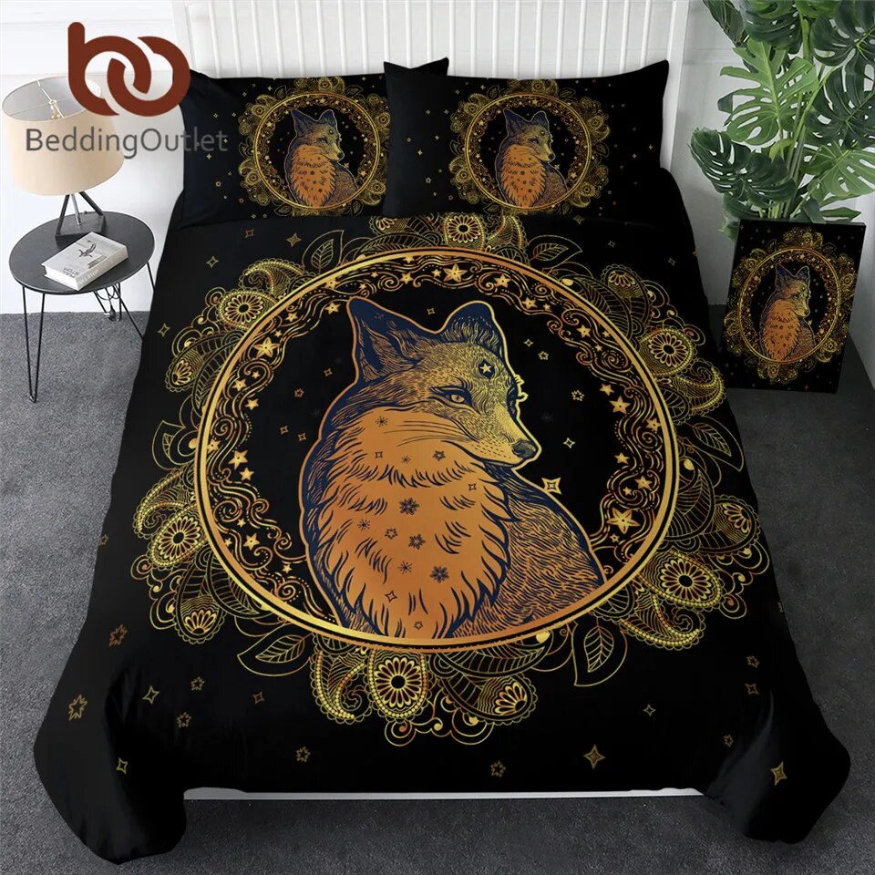 BeddingOutlet Golden Fox Bedding Set Animal Stars Duvet Cover Set Paisley Home Textiles 3-Piece Leaf Leaves Flower Bedspreads