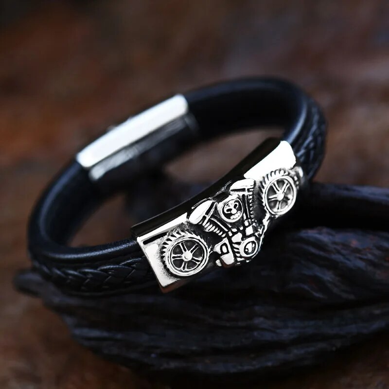 BEIER New  Wholesale Dropshipping Man's High Quality Genes Leather Skull Biker Motorcycle Bracelet Bangle Party Jewelry BC-L002