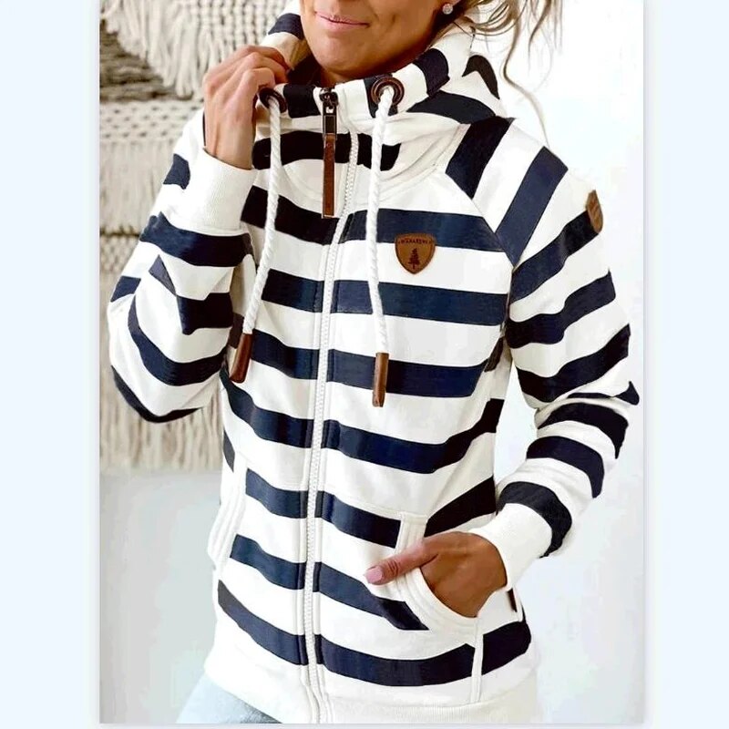 2022 new women hoodie Stripe hoodies women Sweatshirt Long Sleeve clothes Pocket Zipper Hoodies Tops Female spring thick outwear