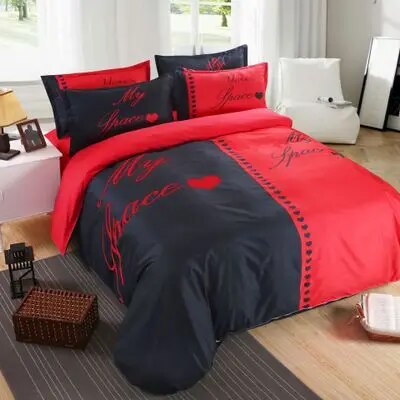 Her Side His Side Bedding Set Wedding  Decor Bed Linens Set King Size Fashion Microfiber Bed Cover Set Comforter Duvet Cover Set