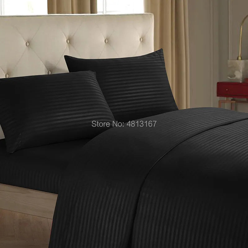 3/4pcs Bedding Sheets Set Brushed Microfiber Striped Flat sheet &Fitted Sheet &Pillow Cover Hotel Textiles Pure Color