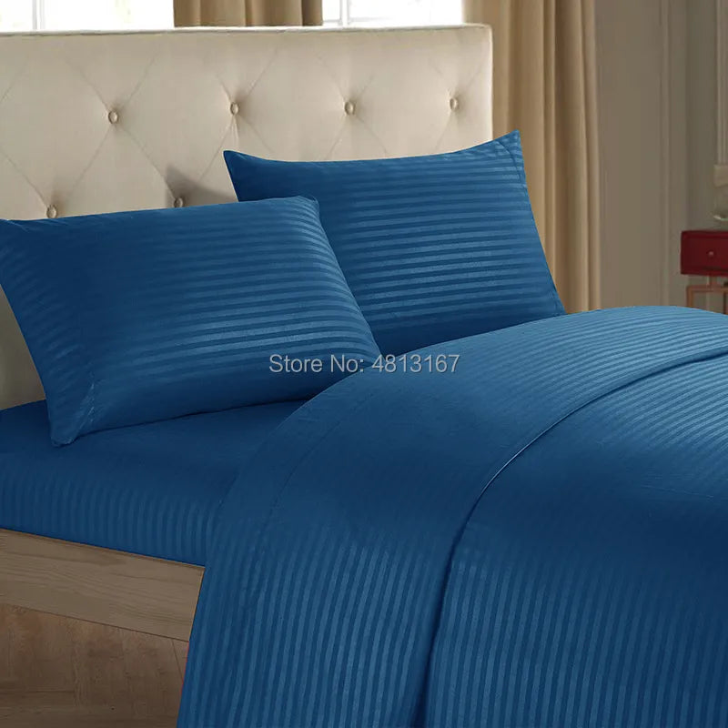 3/4pcs Bedding Sheets Set Brushed Microfiber Striped Flat sheet &Fitted Sheet &Pillow Cover Hotel Textiles Pure Color