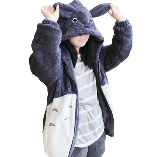 Hooded Sweatshirt Kawaii Totoro Men Women Harajuku Soft Plush Hoodies Plus Size Oversized Cosplay Jacket Coat Loose Sweatshirt