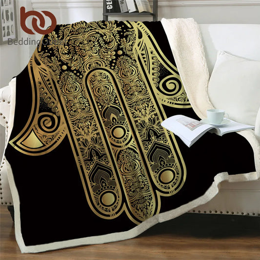 BeddingOutlet Hamsa Hand Throw Blanket on the Bed Vintage Boho Sherpa Fleece Blanket Velvet Plush Sofa Plaid Bedding 150x200cm