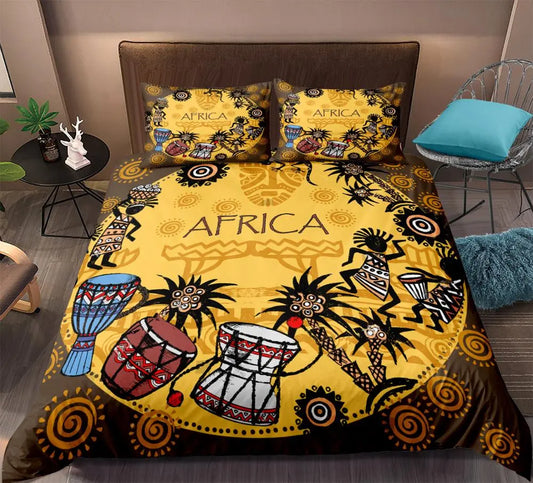 African Bedding Set Retro Style Kids Teen Cartoon Duvet Cover Set Exotic Civilization Bedclothes Afro Bed Set Yellow Tribal Quit