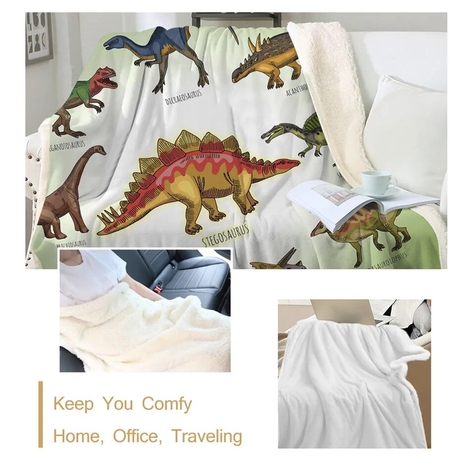 BeddingOutlet Dinosaur Sherpa Throw Blanket Jurassic Printed Bedspread for Kids Stegosaurus Plush Blanket Boys Cartoon Bedding